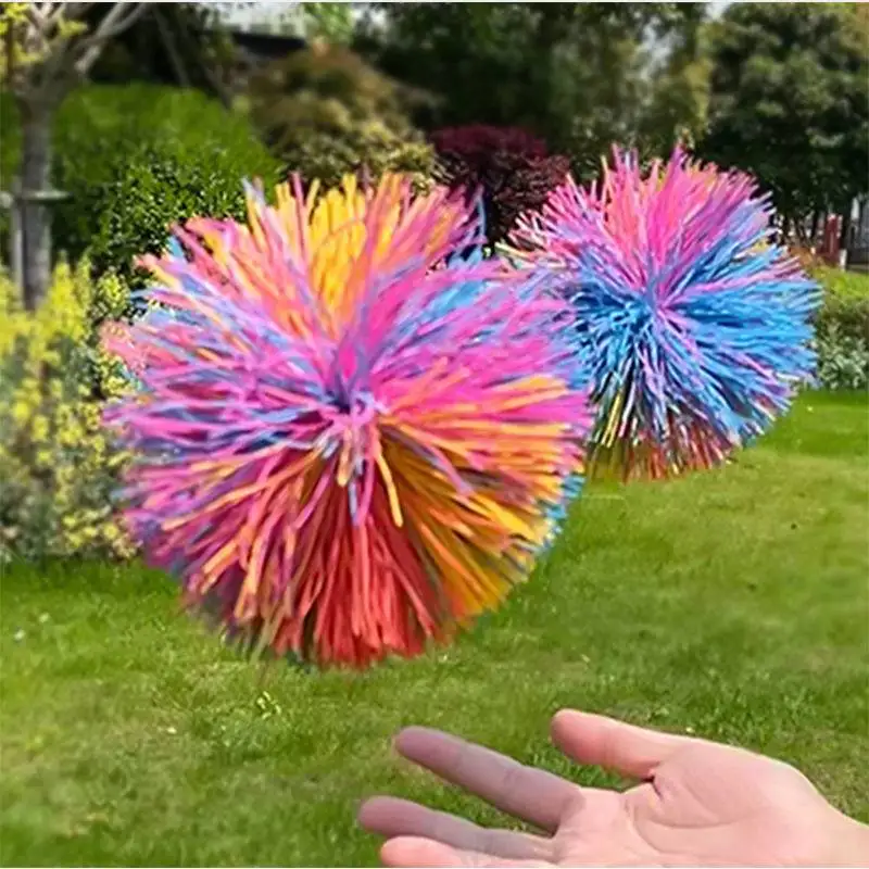 Multifunctional Colorful Rubber Band Shuttlecock Wire Ball Toy Kid Anti-Stress Stretchy Ball Decompression Rainbow Sandbag Ball