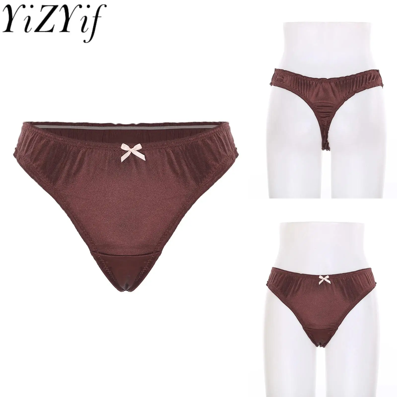 المرأة سيسي ساتيني T-الظهر ملخصات شريط مرن لطيف القوس تكدرت تقليم سراويل بيكيني سيور ملابس نوم يومية هدايا المناسبات