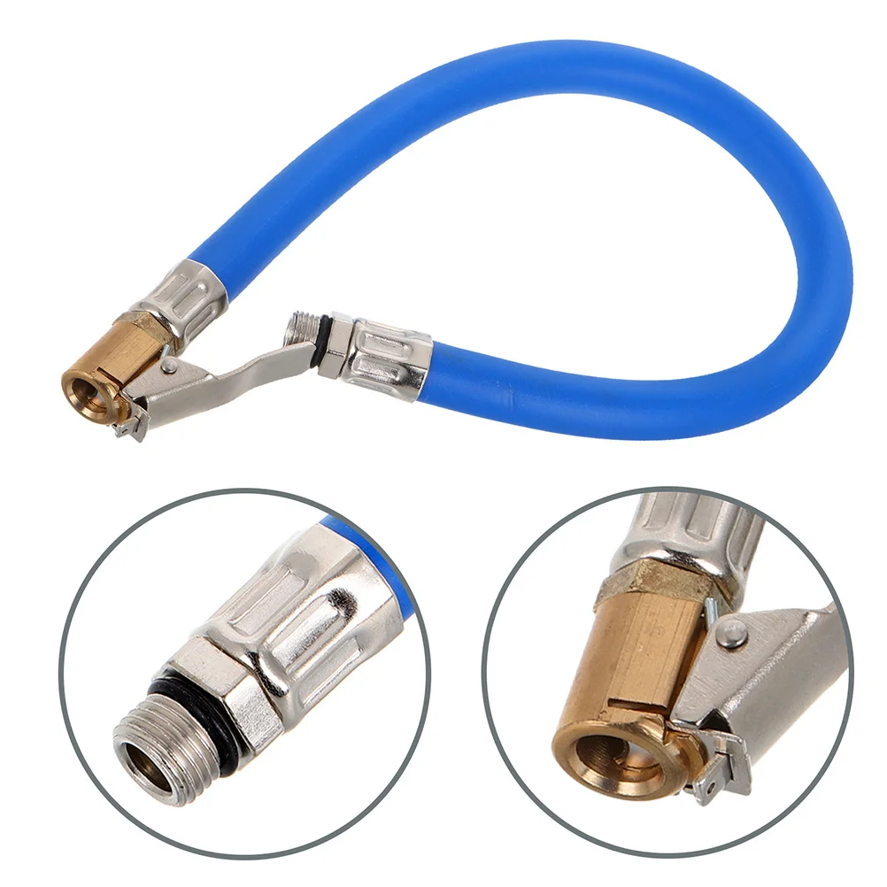 

2Pcs Tire Inflation Tool Copper Locking Air Chuck Blue Rubber Hose for Car Motorcycle Bike Durable Easy to Use