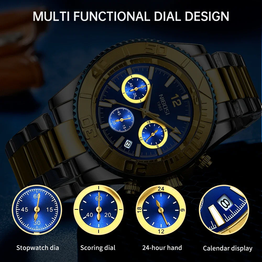 NIBOSI Luxury Brand Watch For Men Fashion Business Casual Sport Multifunctional Chronograph Men Wristwatch Relogio Masculino