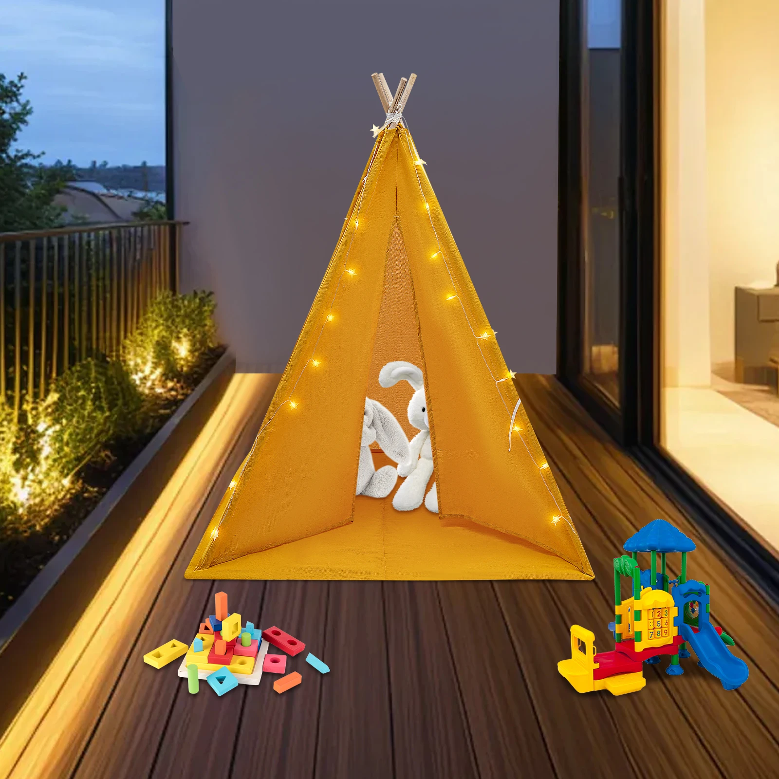 

Yellow Tent for Kids(47.2x47.2x55.1in)—Cotton&Linen(Tear/Scratch-Resistant), 3m Star Light, Folds Easy, Fits 1-3 Kids(Ages1-12)