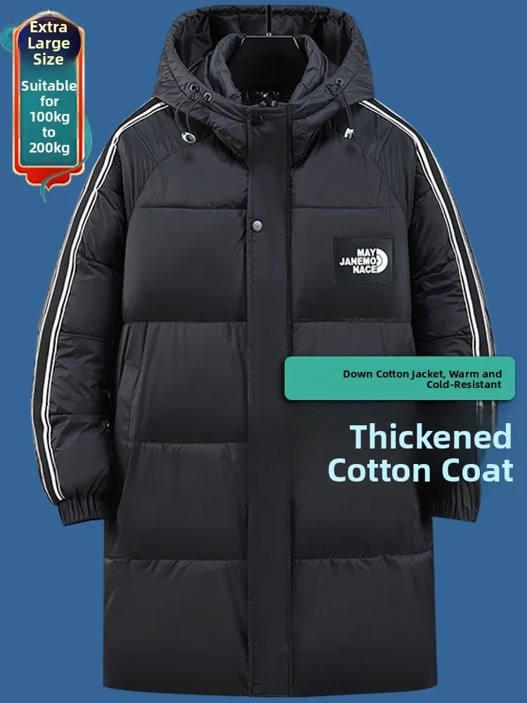 

plus Size Men's down Cotton Jaet Thiened Warm Cold-resistant Medium-length Faion Urban Sle Polyester Hoodie