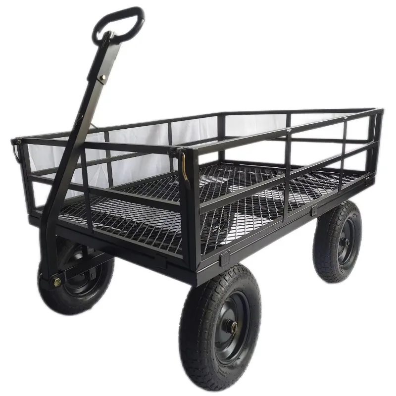 heavy duty four wheel steel mesh wheel barrow garden cart tool cart