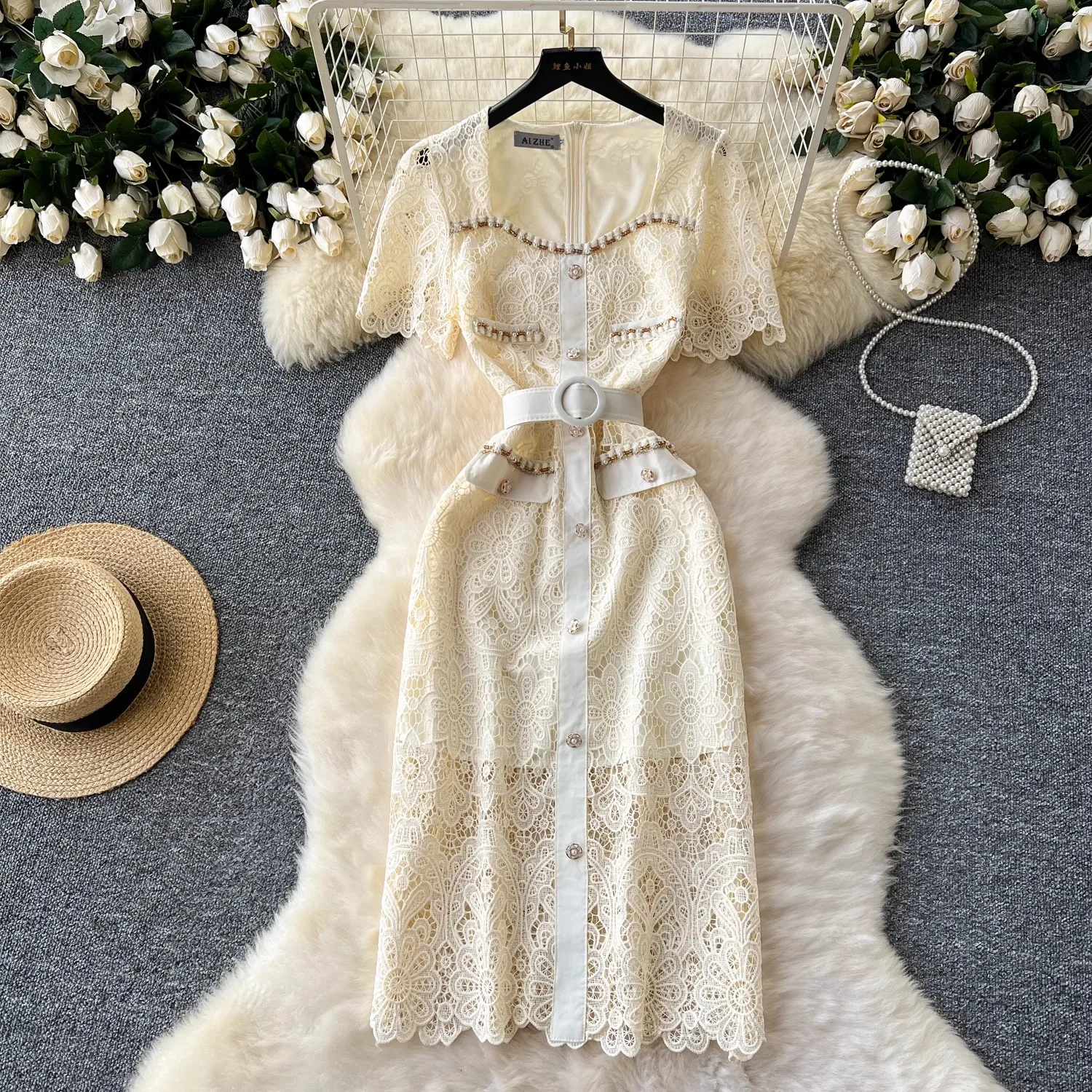 

Роскошное кружевное вечернее платье с вышивкой для женщин, летние каникулы, облегающее вечернее платье миди с короткими рукавами и поясом для выпускного вечера