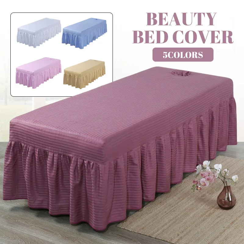 

1X Striped Beauty Massage Bed Cotton Full Cover Table Sheet Hole Spa Bed Cover Skirt Physiotherapy Shop Acupuncture Bed Cover