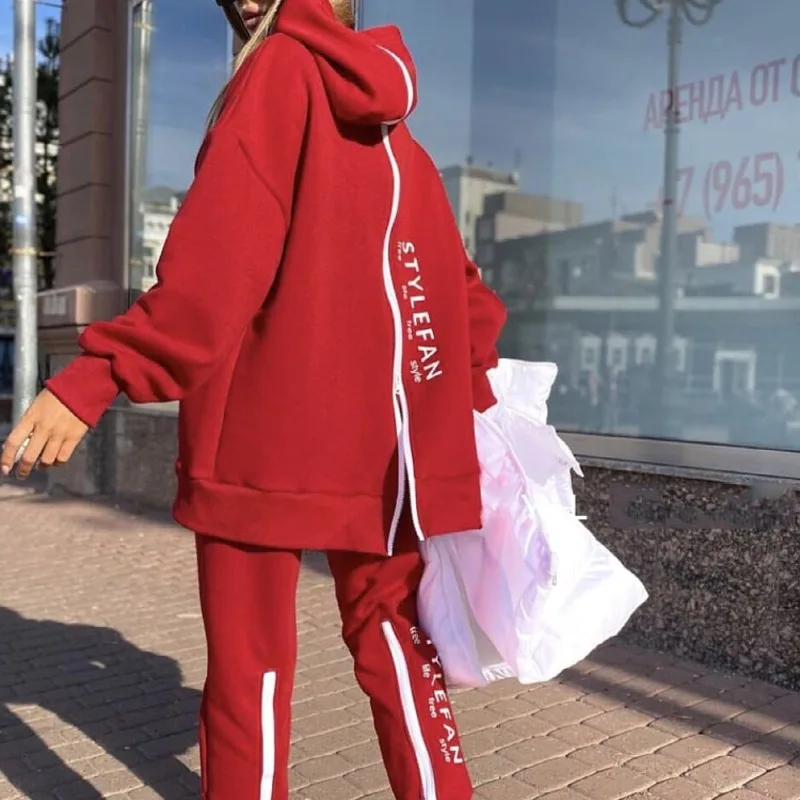 

Krisnanas Women's Clothing Pant Set Back Zipper Hooded Pencil Pants Streetwear Hip Hop Fashion New In Matching Sets 77178