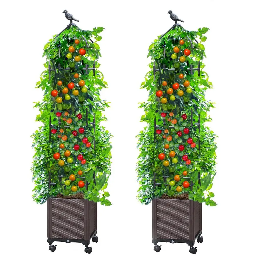 

2 PCS Raised Garden Bed Planter Box with Trellis, 63 Tall Outdoor Tomato Planters for Climbing Vegetables Flowers Vine Plants, T