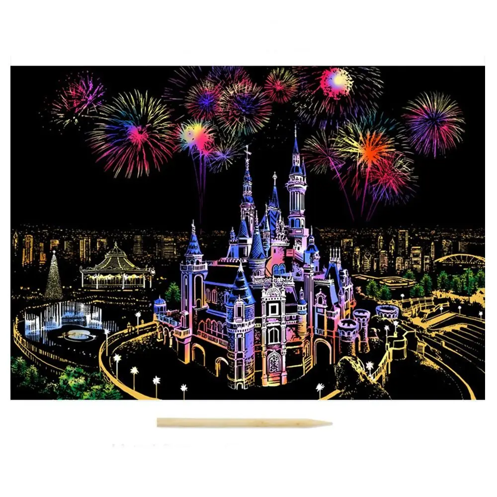 Children DIY Night Scene Art Scratch Painting Castles City Building Landscape Kids Educational Toys Birthday Gift Room Decor