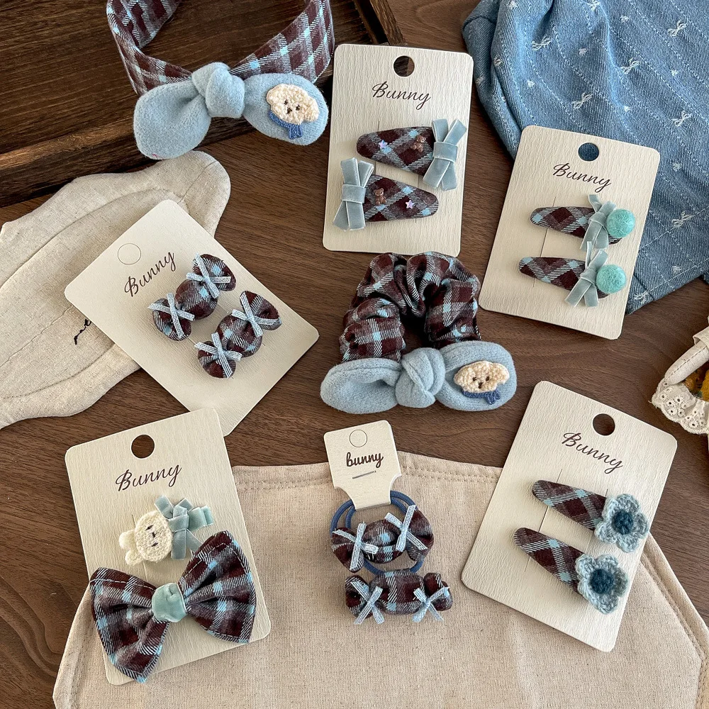 Children's Hair Accessories Plaid Fabric Bow Hair Clip Cute Hairpin Girl Bangs Side Clip Barrettes Headwear Hair Tie Rubber Band