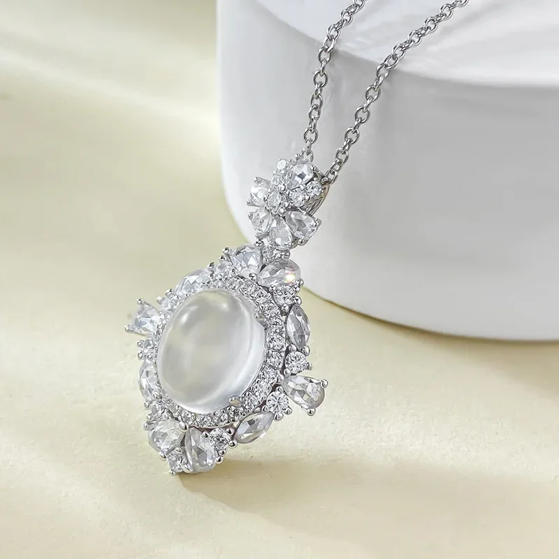 2025 S925 Silver Inlaid Natural Water Foam Jade High Ice 8 * 10 Egg Face Jade Marrow Pendant Live Selling Wedding Jewelry