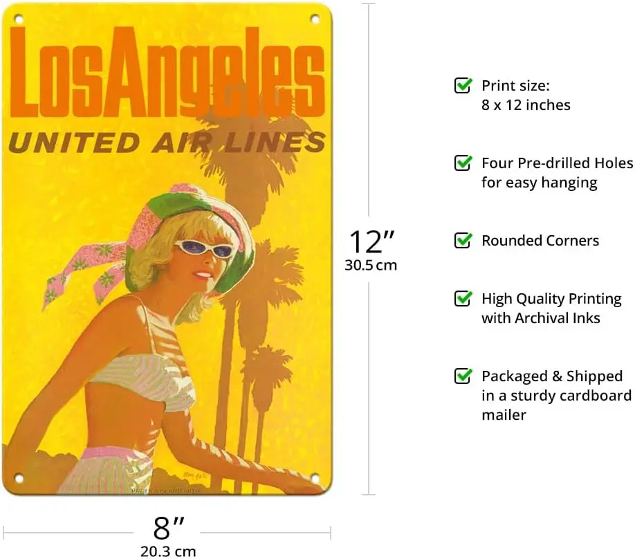 Pacifica Island Art Los Angeles - United Air Lines California - Vintage Airline Travel Poster by Stan Galli c.1960s - 8 x 12 inc