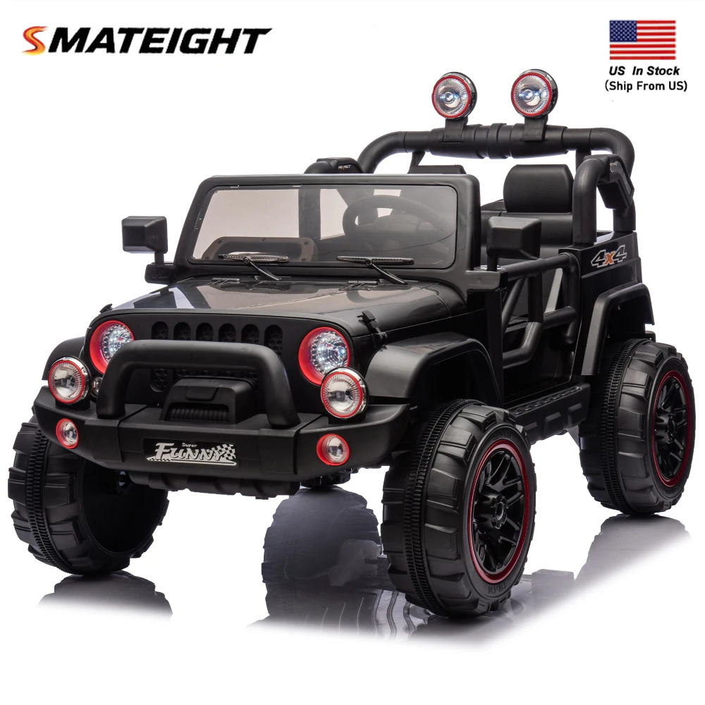 24v crianças andando no assento de carro elétrico largura 20in suspensão traseira tronco armazenamento portátil puxar haste luz & facrchlight bluetooth usb