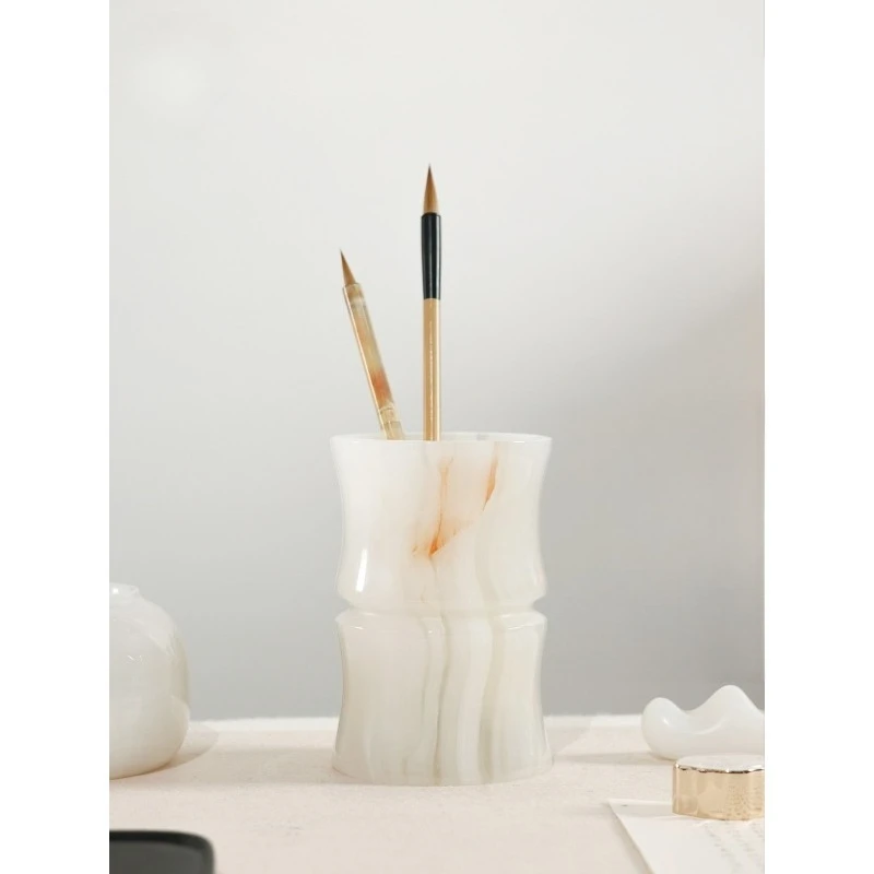 

White jade pen holder, study Chinese painting calligraphy brush holder