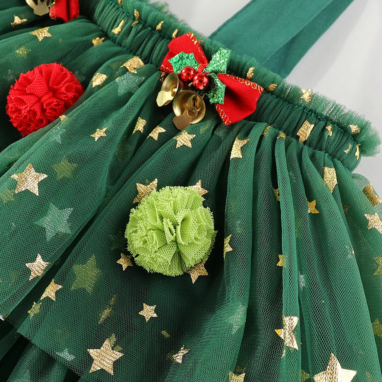 Girls Christmas Tree Elements Tulle Tutu Princess Dress Stars Flower Decor for Christmas Birthday New Year Party Photography