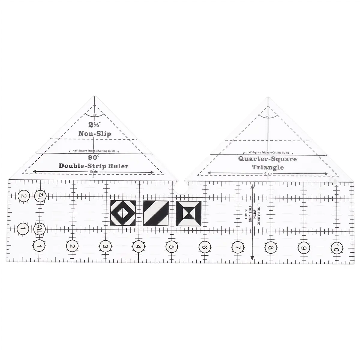 DT38 90 Degree Double Strip Quilt Ruler, 10 Inch Acrylic Quilting Triangle Rulers, Non-Slip Quilting Rulers and Templates