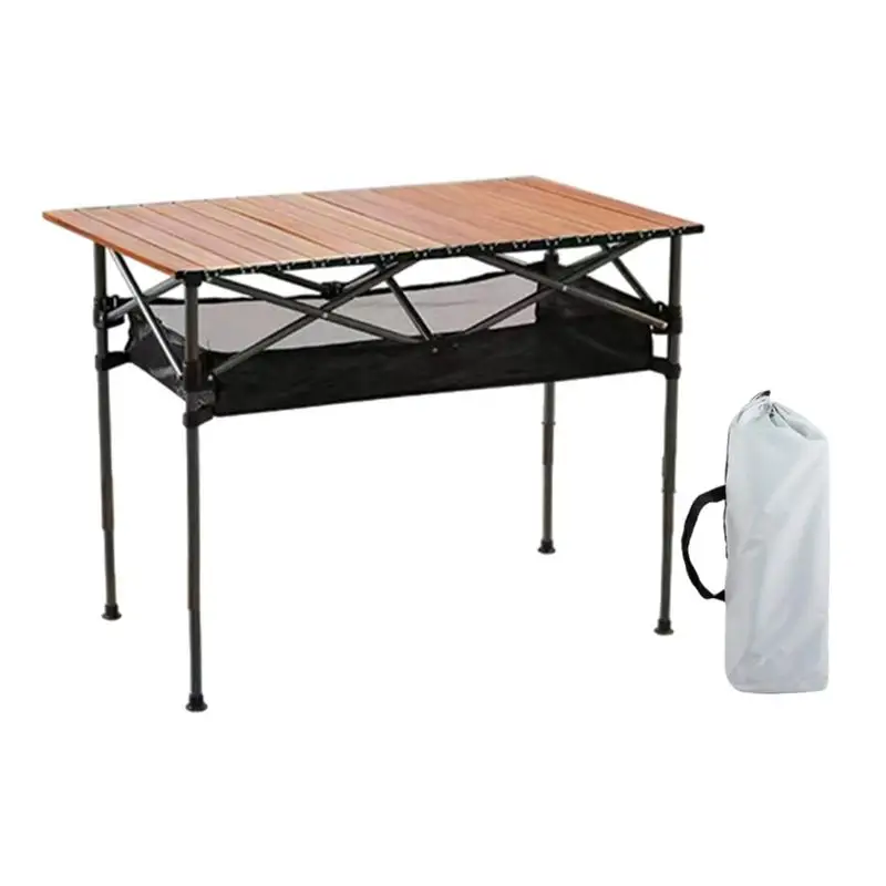 Folding Table Camping Foldable Carbon Steel Camping Table With Storage Bag Adjustable Height Heavy Duty Outdoor Furniture