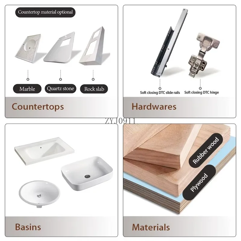 Modern Single Basin Storage Bathroom Furniture Wall Mounted Dark Grey Painted Wooden Bathroom Cabinet with Mirror