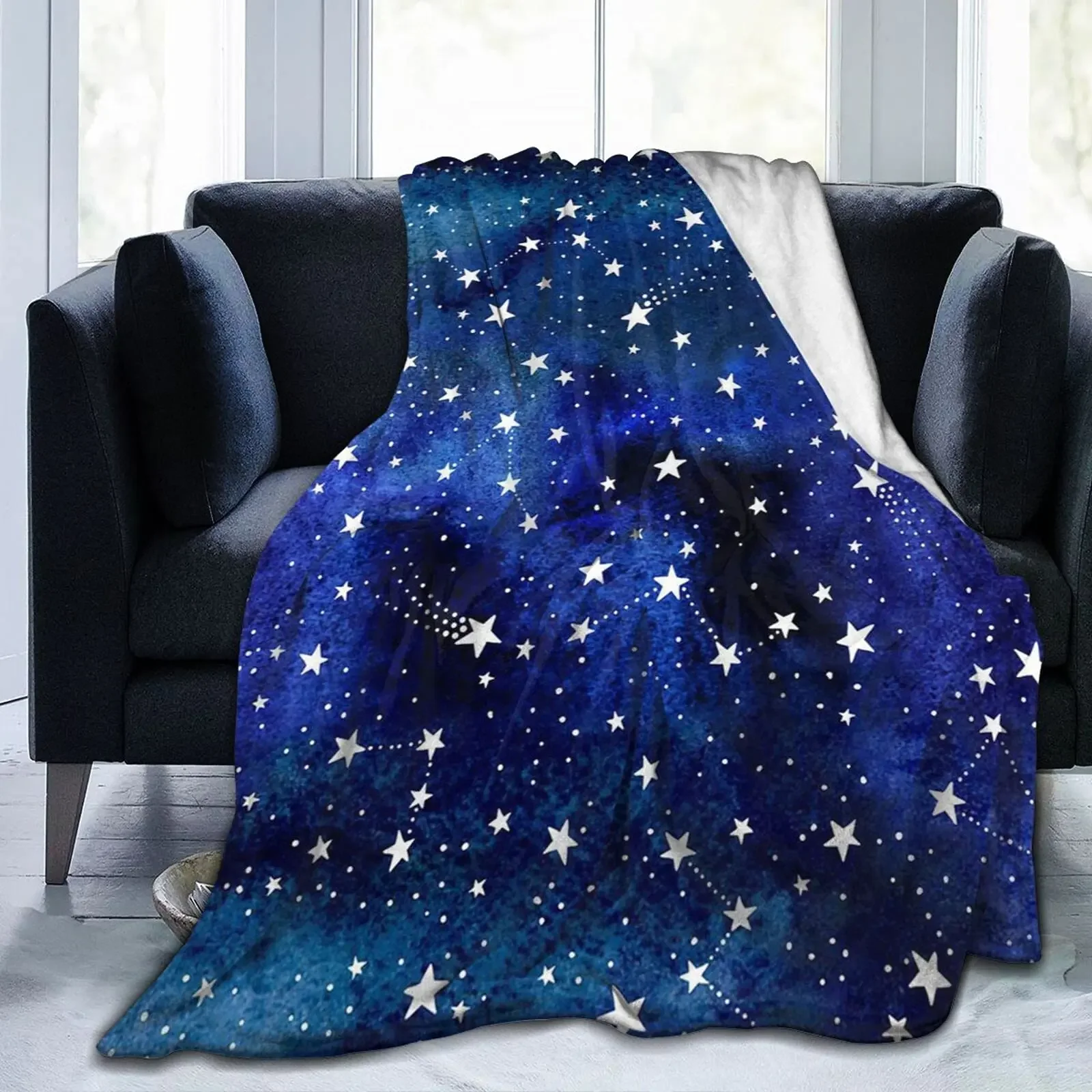 King Queen Full Size Super Soft Lightweight Warm for Sofa Couch Living Room Falling Star Meteor Planet Flannel Throw Blanket