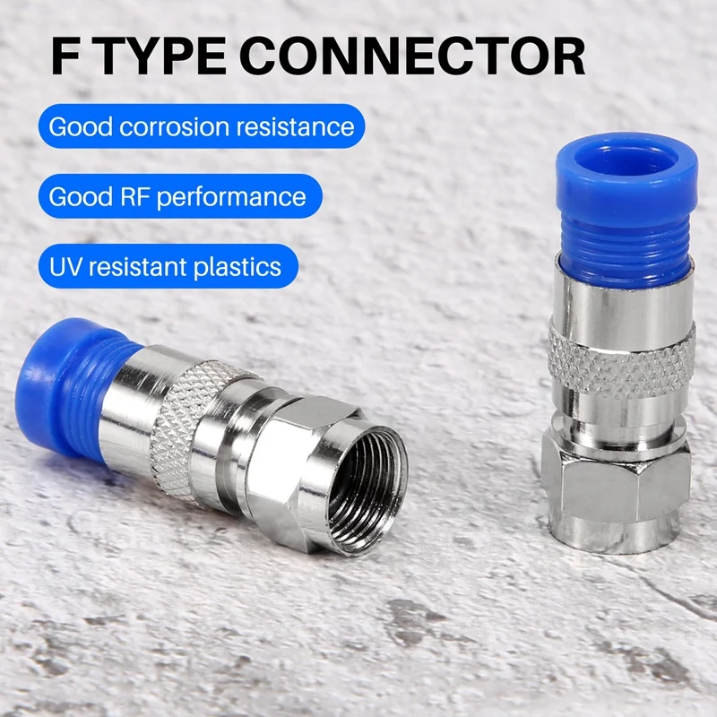 50PCS RG6 Compression Connectors Coaxial Cable Waterproof Connection F Compression Connector RG6 Coaxial Compression Tool