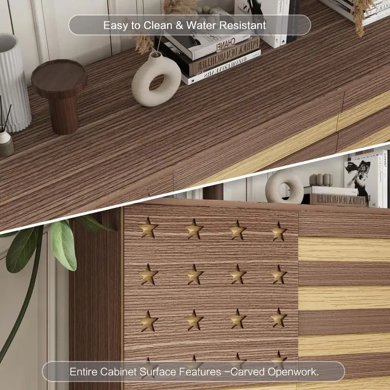 خزانة جانبية للبوفيه مقاس 55 بوصة - مساحة تخزين مطبخ متعددة الاستخدامات مع حرفية منحوتة يدويًا، تتميز بدرجين و3 أبواب، #5