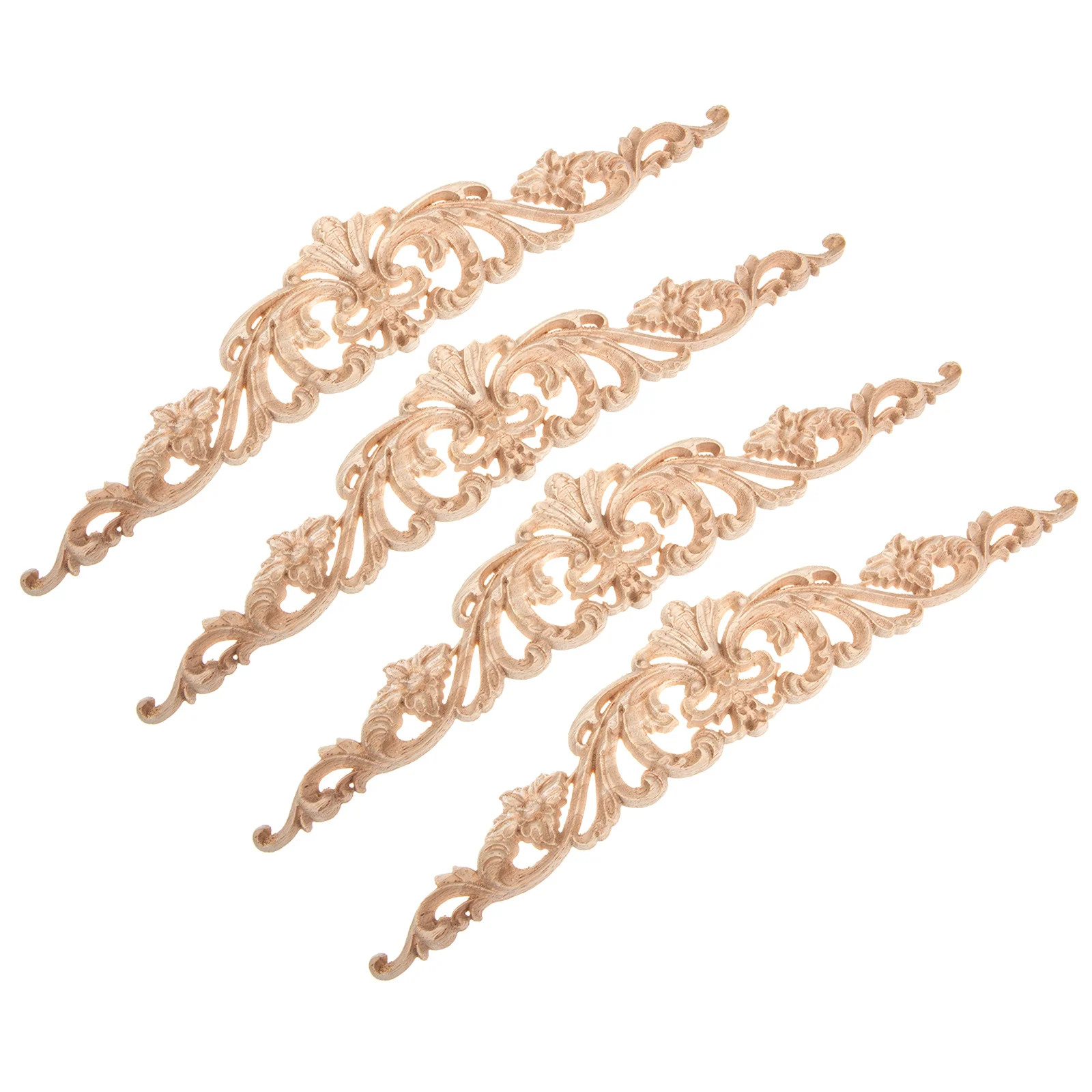

4pcs Furniture Decoration Accessories Elegant Wood Carved Appliques for Doors Cabinets Unfinished Wooden Decals Home DIY Crafts