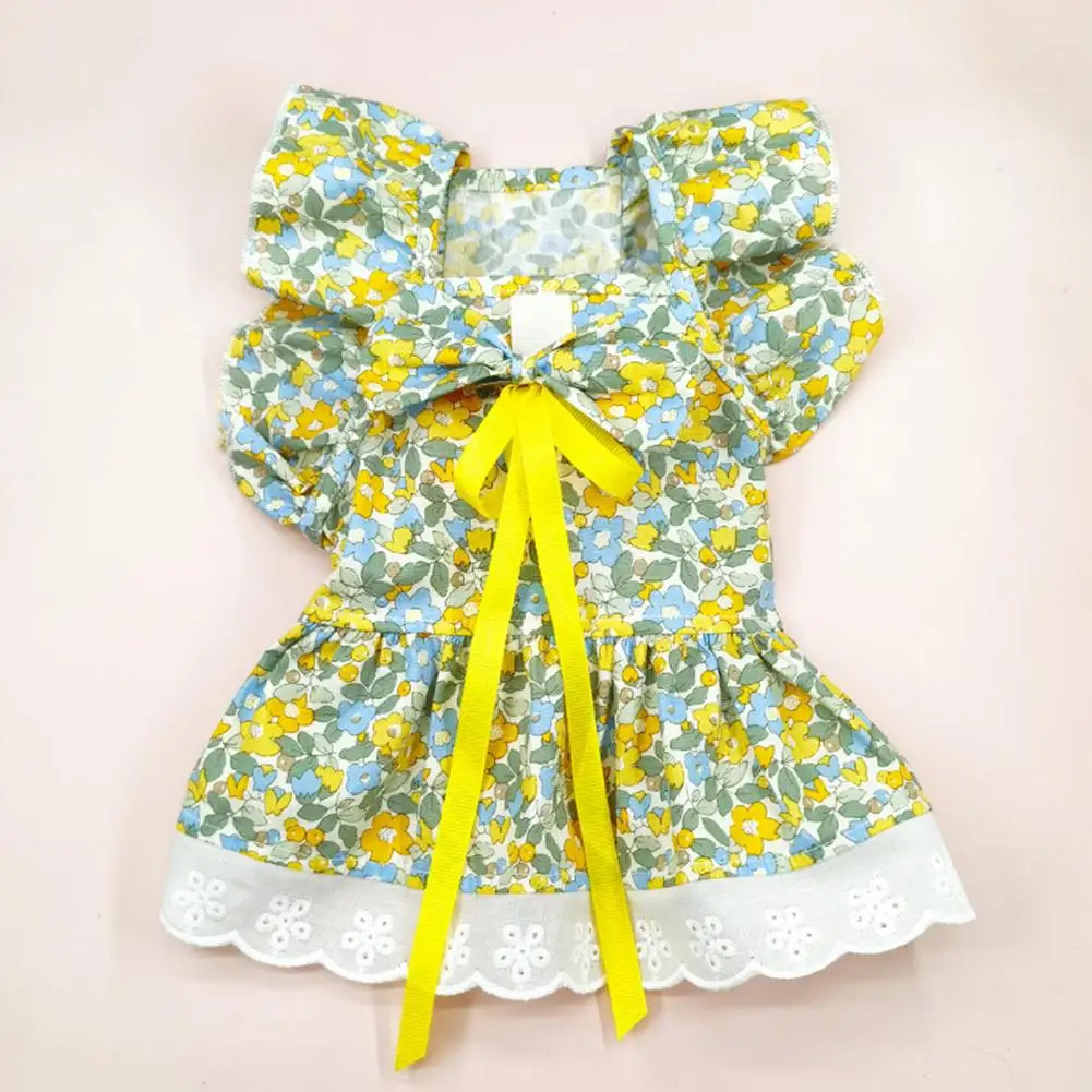 

1 Set Pet Dress Ruffled Sleeves Princess Style Dog Dress Flower Print Cat Summer Dress with Headdress Pet Supplies Pet Skirt