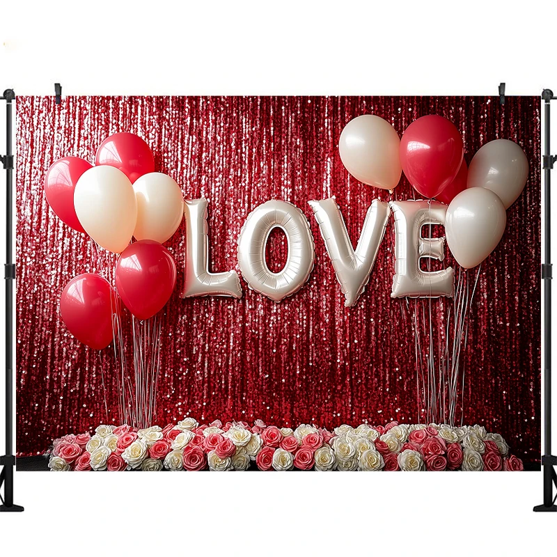 LS Photography Background Valentine's Day Balloon Rose Flower Curtain Decor Confession Kids Adult Portrait Photo Backdrop Studio