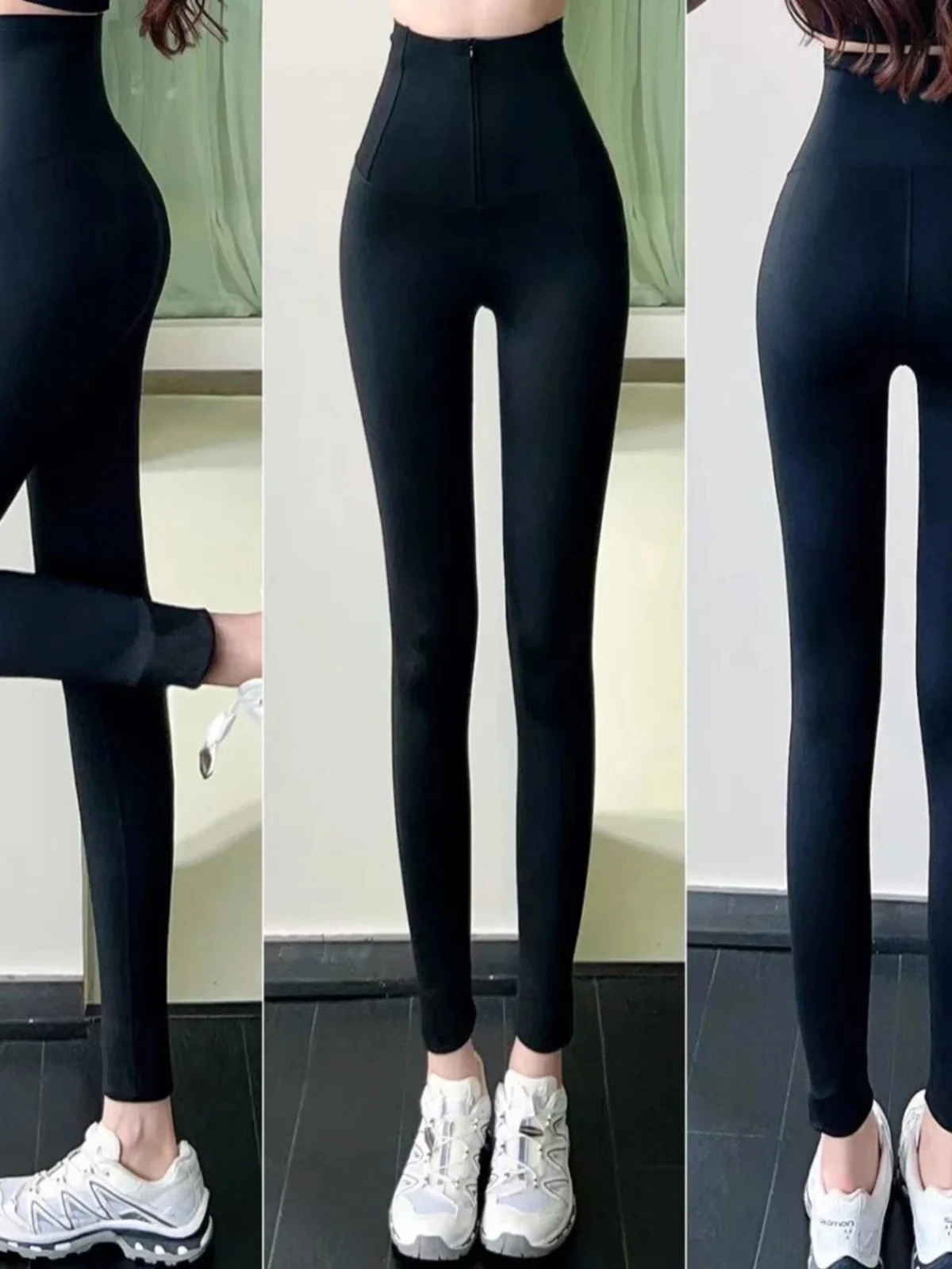 High-Waist Fitn arkskin Pants Women's Flagip Store Tummy Control Butt Lifting Zipper Slimming Pants Outerwear