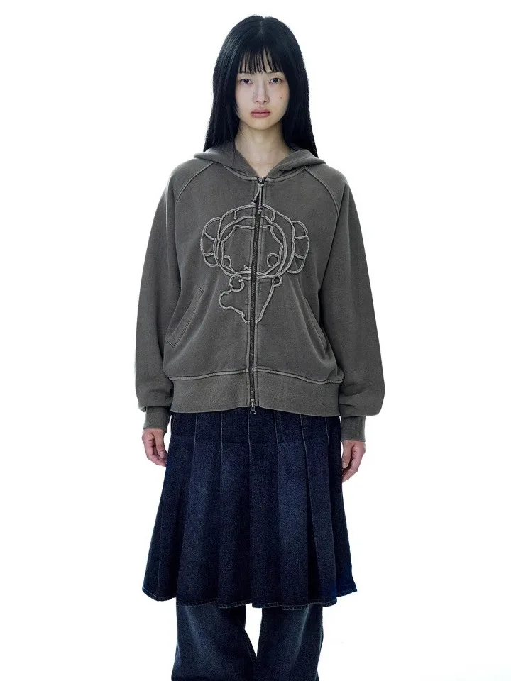 

Coyseo Zipper Hoodie Women's Casual Loose Fit Cartoon Anti-Aging Jaet Korean Sle Long Sve Cotton Spring