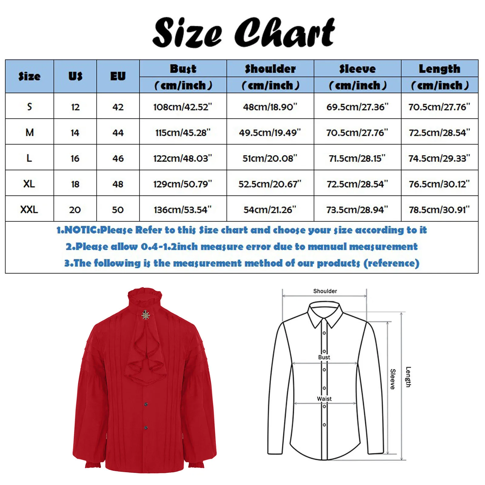 Mens Renaissance Costume Ruffled Puff Sleeve Vintage Medieval Steampunk Court Shirt Cosplay Prince Drama Stage Blouse Tops