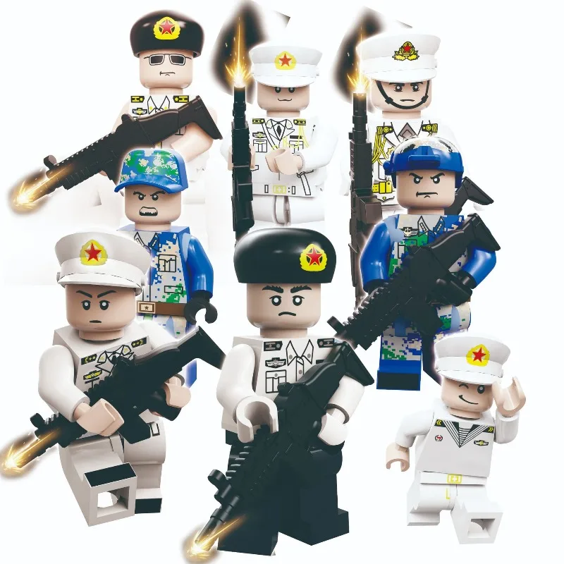 육군 인형 중국 해상, 육상 및 공군 현대 군사 조립식 건물 블록 인형 소년 교육용 장난감 휴일 생일 선물