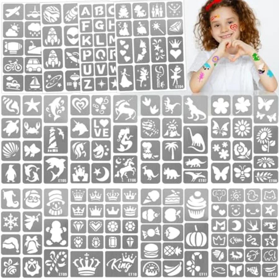 

183pcs Temporary Tattoo Stencil Stickers for Face Body Paint Stencils Kit Girl Boy Glitter Tattoos Stencils Pack for School Sho