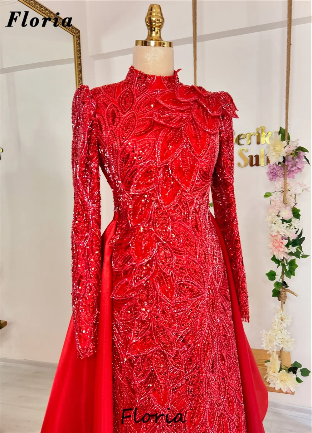 Oriente médio mangas compridas vestidos de noite vermelhos com overskirt vestido de cocktail vestidos de festa de noivado vestidos de cóctel personalizado
