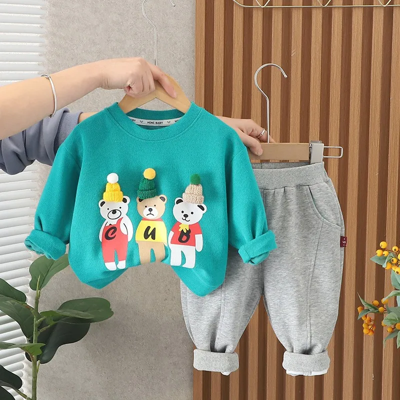 Toddler Outfits for Kids Korean Style Cartoon O-neck Pullover Long Sleeve T-shirts and Pants Suits 1 To 2 Year Old Boy Clothes