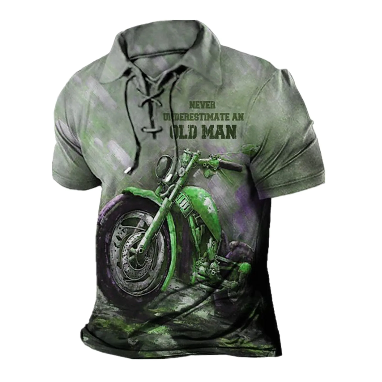 Men's Sports Short Sleeve Men's Printed 3D Lace Up Rope Polo