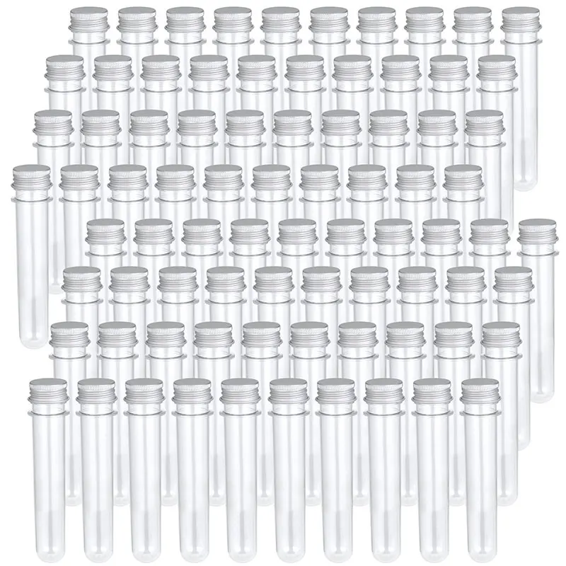 20Pcs Plastic Clear Test Tubes With Screw Caps Candy Cosmetic Travel Lotion Containers 40ml Storage Tubes