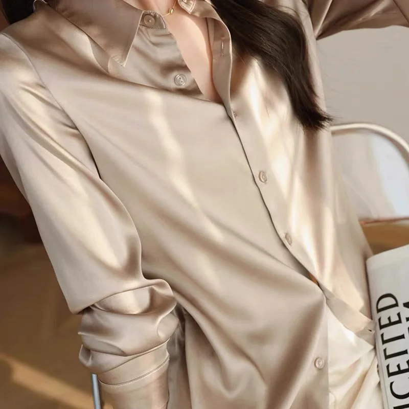 Women Clothing Elegant Fashion All-match Solid Shirt Spring Autumn Casual Loose Long Sleeve Chiffon Blouse Lady Chic Top 40-85Kg