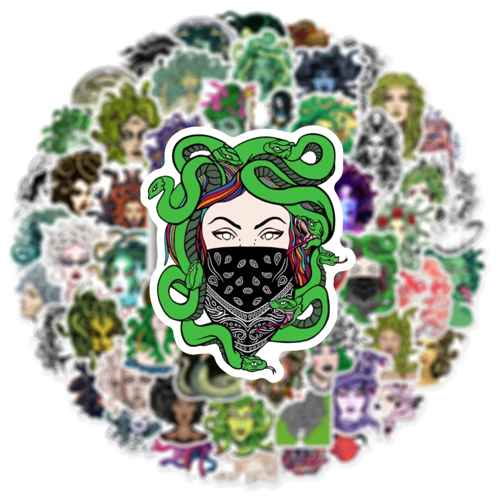 60 قطعة ملصقات أسطورة ميدوسا اليونانية القديمة، ملصقات للقرطاسية والدفاتر وزجاجات المياه واللابتوب والأمتعة ولوح التزلج والسيارات