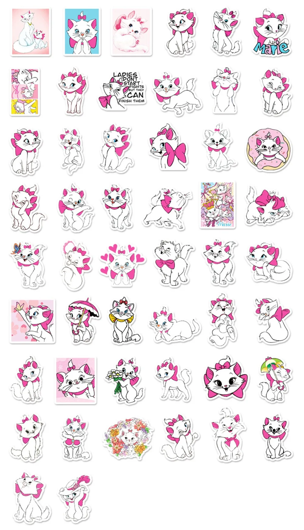50 stks Disney Klassieke Cartoon De Aristocats Karakter Marie Kat Cartoon Graffiti Stickers kinderen DIY Speelgoed Decoratie Decals