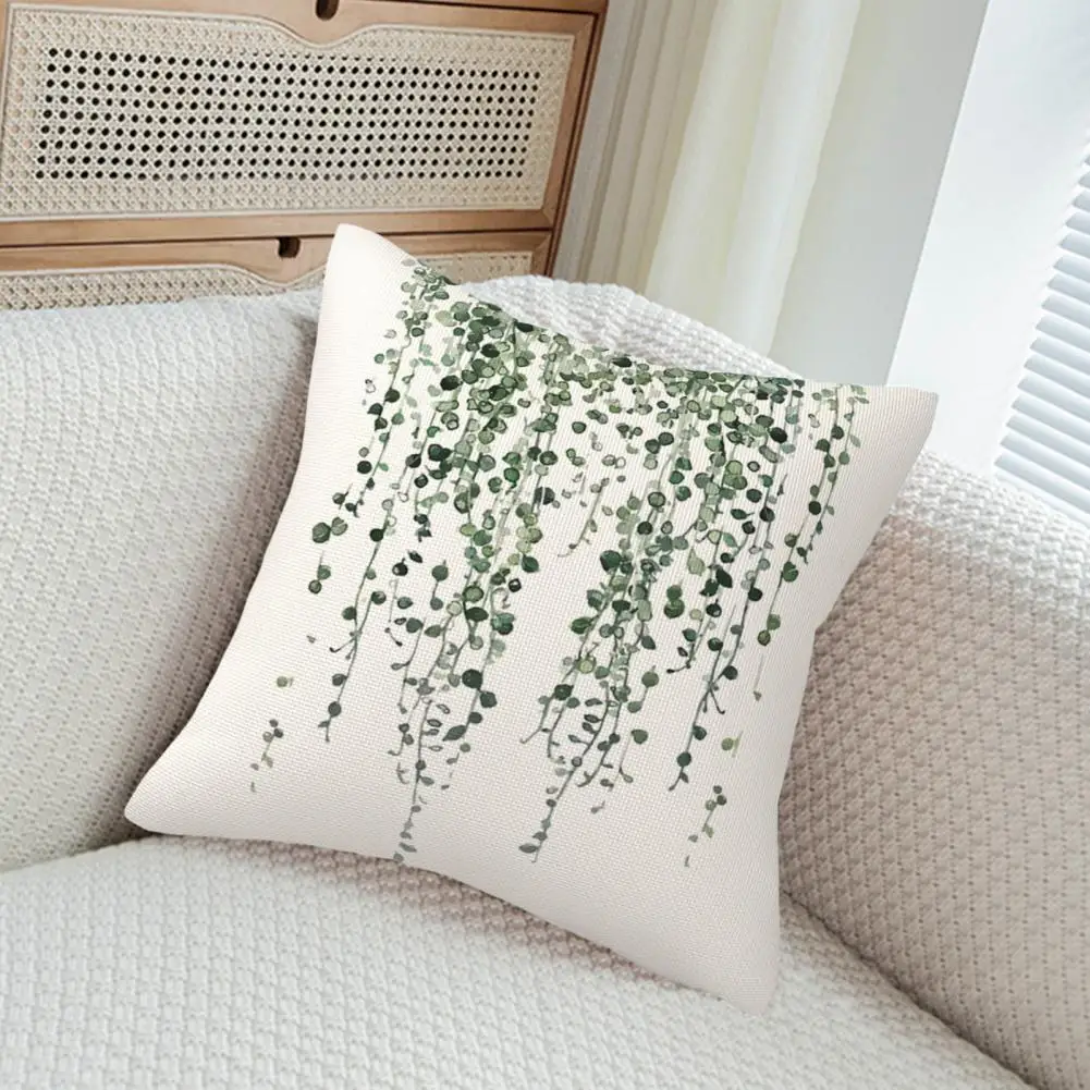 45x45cm Watercolor Plant Cushion Cover Plant Linen Pillow Cases Sofa Home Decoration Pillowslip Green Plant Pillow Case