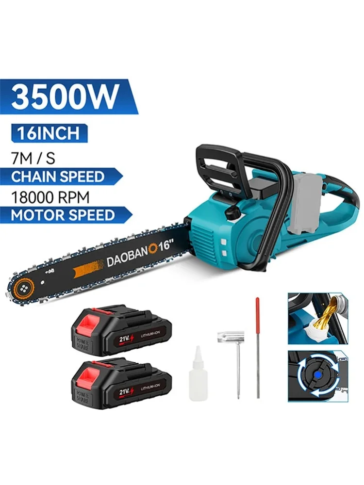 3500W 16 Zoll Bürstenlose Elektrische Kettensäge Hocheffiziente Handgeführte Holzbearbeitungsmaschine Leichtes Tragbares Gartenschneidewerkzeug Kompatibel mit Makita-Akku