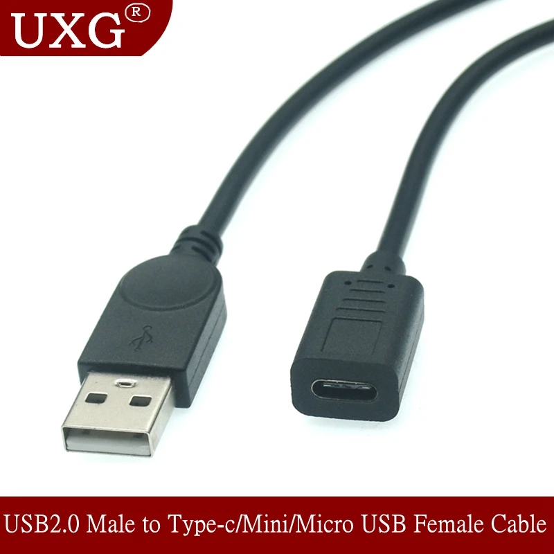 USB Type-A Male To Type-c USB-C Usb3.1 Mini Micro USB B Type 5pin Female Connector Charging Data Extension Cable 25cm