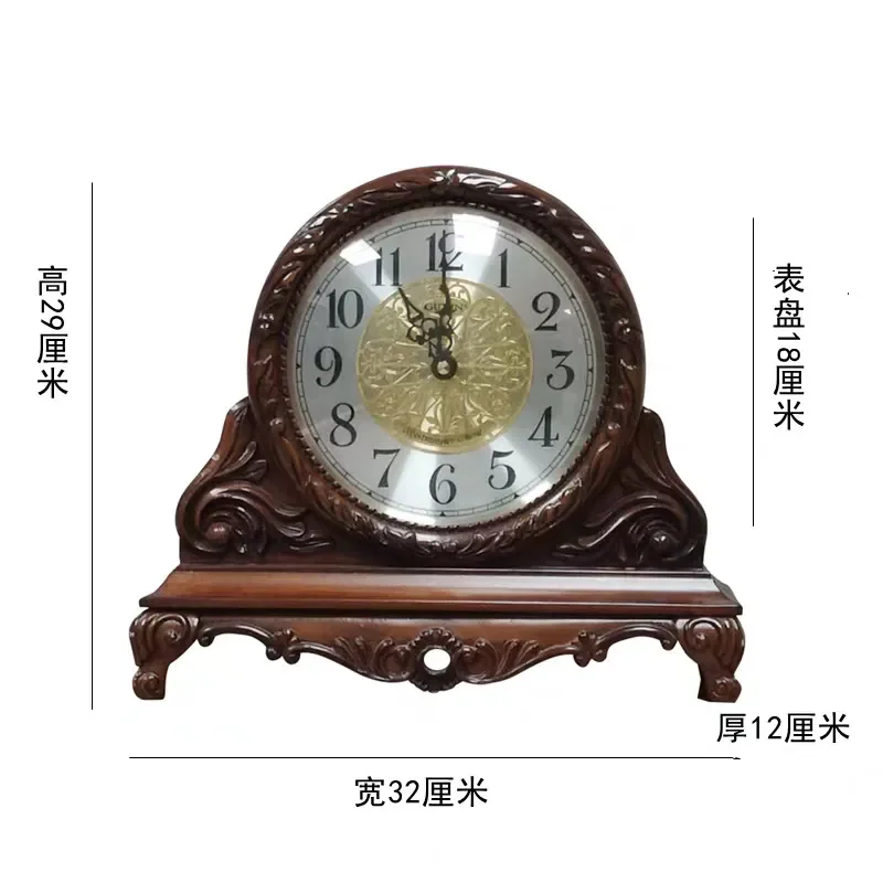 Jinzhongbao Solid Wood Clock Retro Silent Quartz Table Clock for Living Room Desktop Home Decor Hour Timepiece
