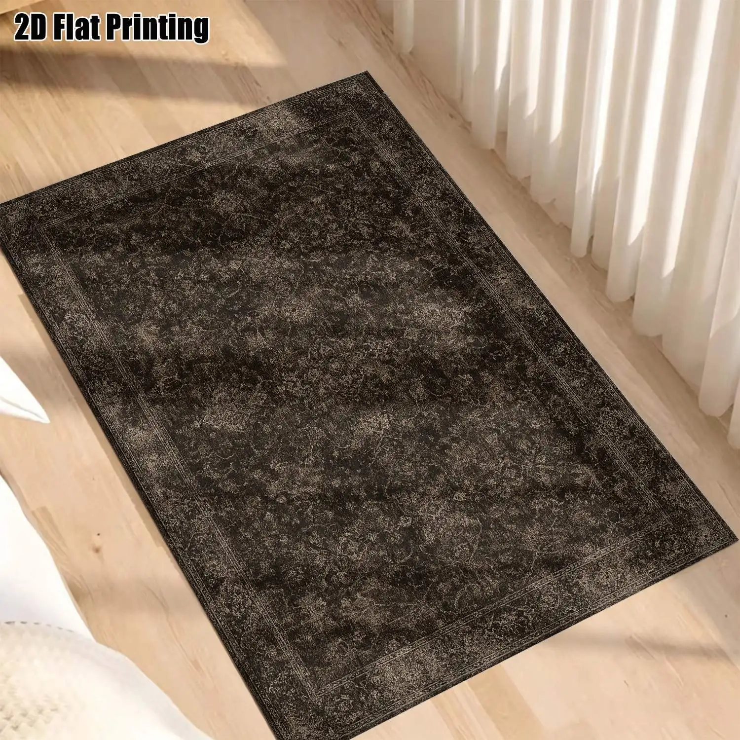1Pc 2D Printed Carpet: Deep Brown Retro Floral, European/Retro/Geometric/Bohemian Style, Home Decor, Multi-Size, Machine Washable, for Living Room, Bedroom, Dining Room, Entrance, Study