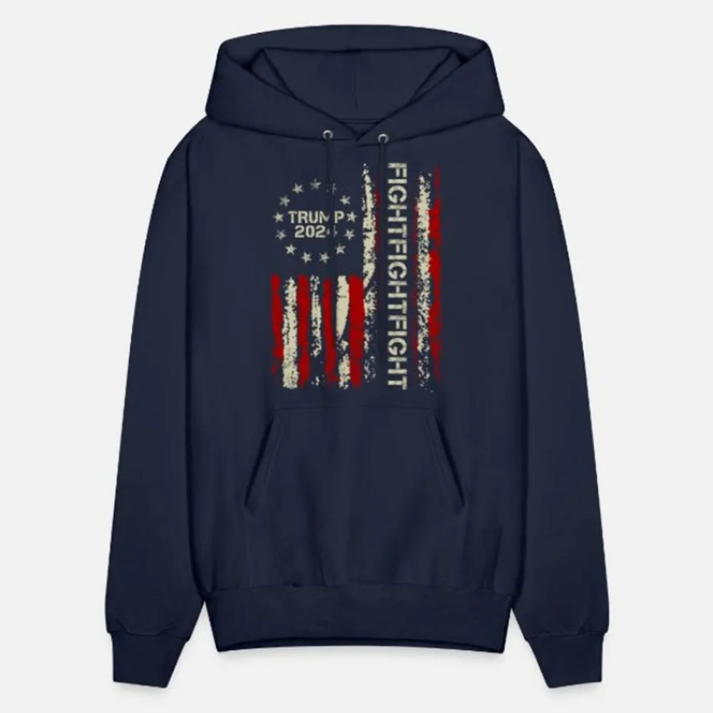 Vintage Trump 2024 Fight Fight Fight USA Flag Pullover Hoodie 100% Cotton Comfortable Casual Mens Sweatshirt Fashion Streetwear