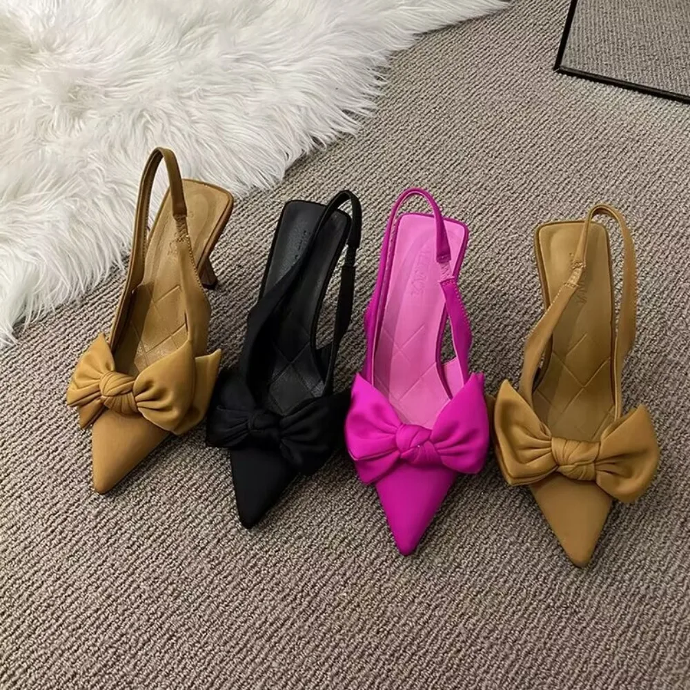 

Women Shoes Summer New Butterfly Knot Women Slingbacks Heels Shoes Sexy Dress Thin Heel Pointed Toe Ladies High Heels Women