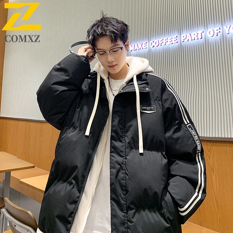 COMXZ 2025 الرجال وسادة مبطنة يندبروف الباردة والدليل على تحذير في الهواء الطلق الثلوج التزلج الشتاء سترة العصرية الشارع الشهير القطن وسادات مبطنة