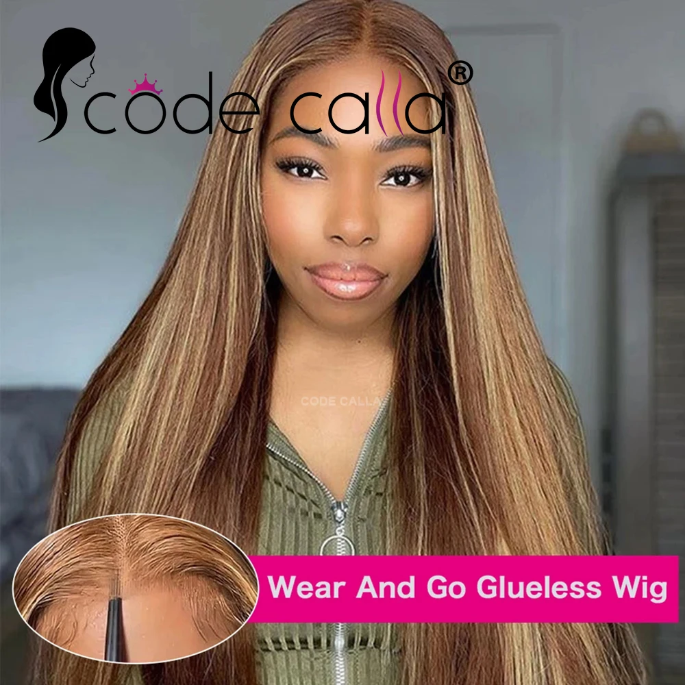 

6x4 Highlight Glueless Wig Human Hair Ready To Wear And Go Wigs Bob Straight Honey Blonde Lace Front Wigs For Women Hd Frontal