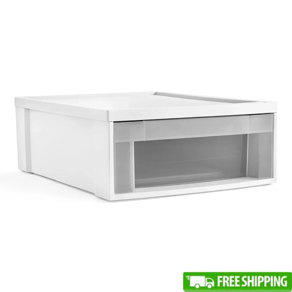 

Small Stackable Storage Drawer Durable Resin Utility Organizer Clear Front Easy Care Home Office Dorm Apartment 19.75x15.5 x7