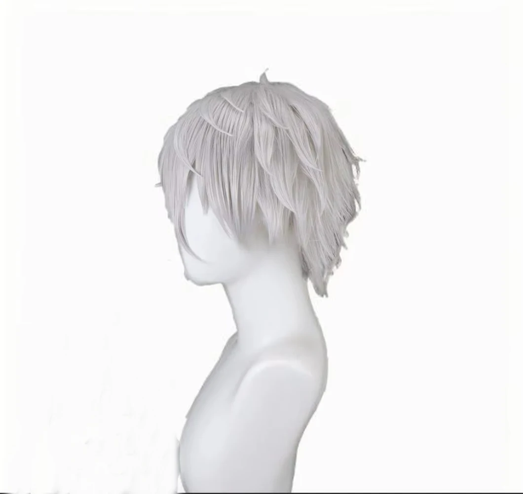 White Short Cosplay Wig Anime Style Spiky Layered Synthetic Hair Football Sports Costume Wig for Men Halloween